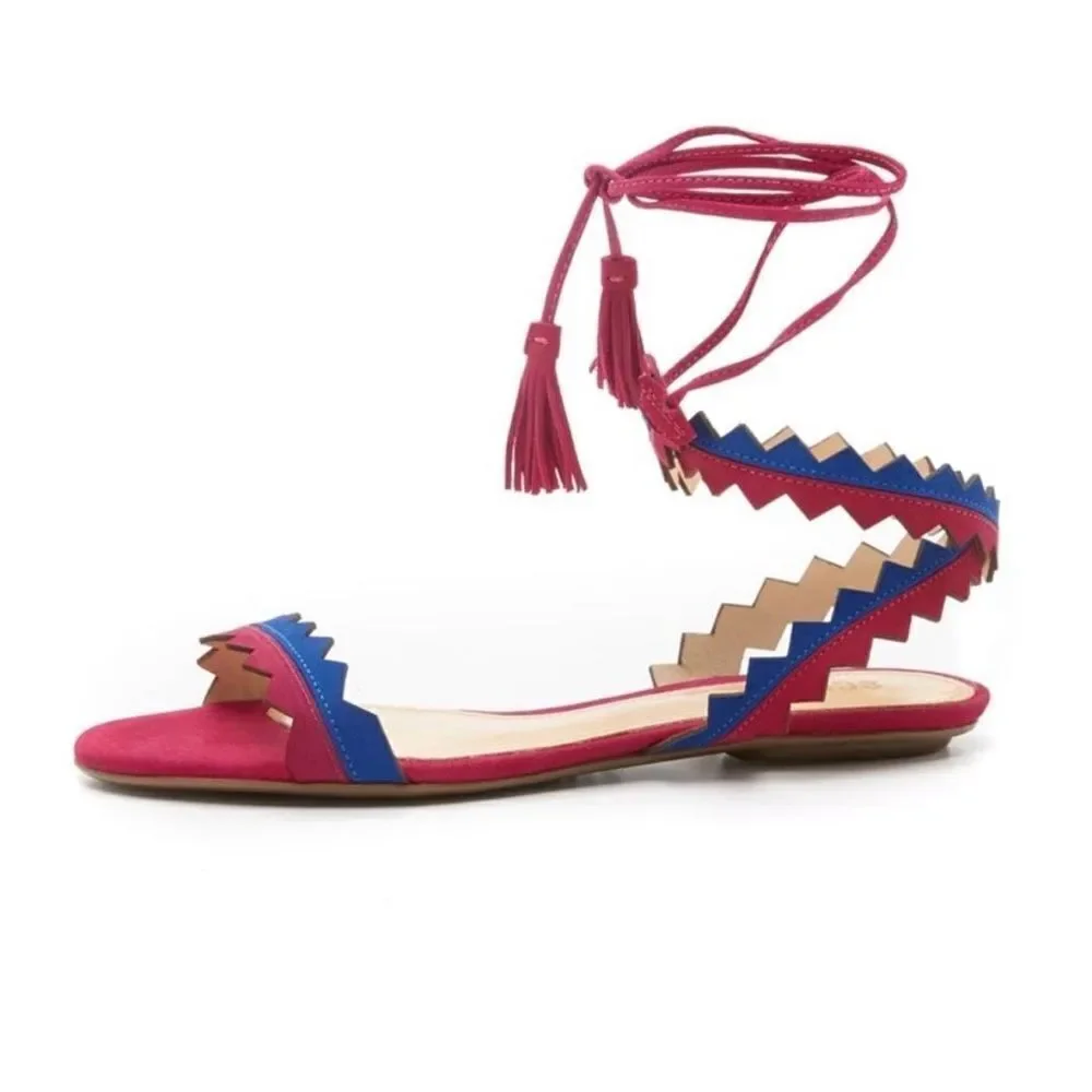 Schutz Leila Zig Zag Ankle Wrap Tassel Sandals